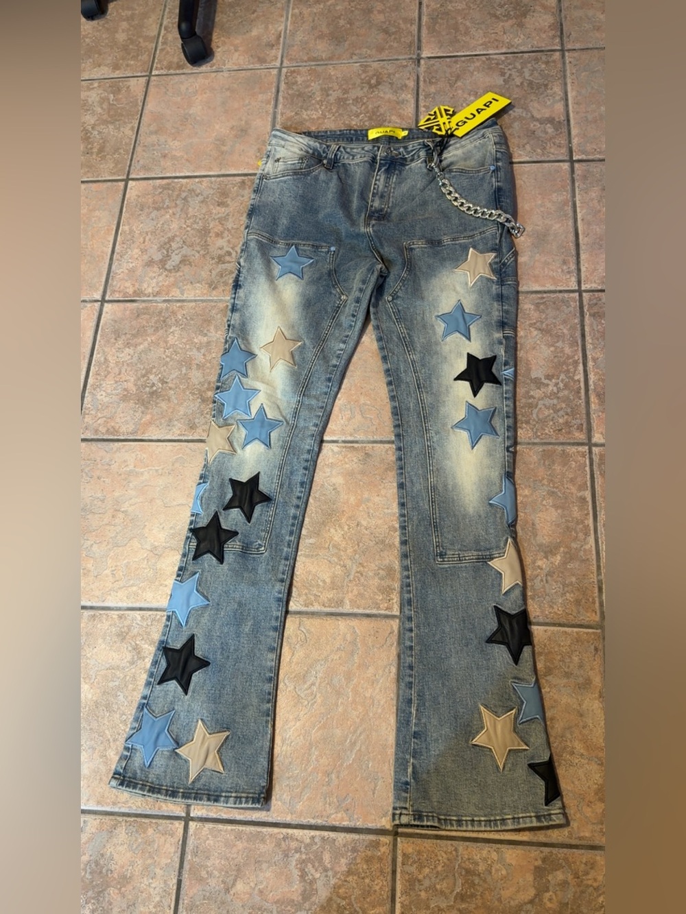 Guapi Star Patch Falred Jeans - Blue Size 38